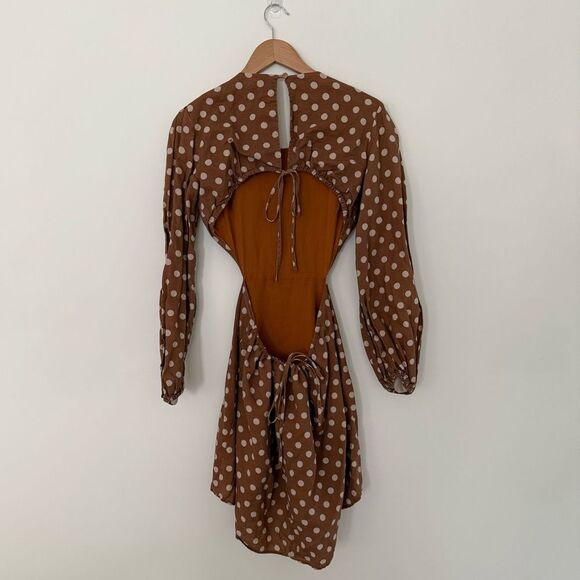 Anthropologie Charlie Holiday Halcyon Mini Dress | Brown w/Cream Polkadots - Picture 5 of 8